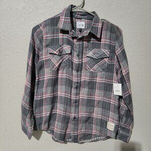Joeys Light Grey Plaid Button-Down Shirt M Cotton Casual Flannel Style Tags